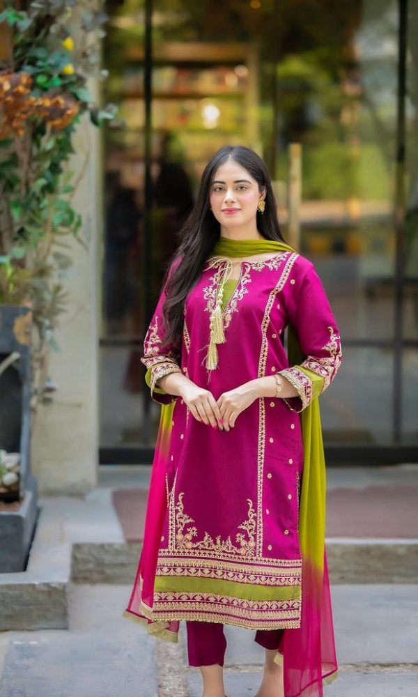 Fancy Embroidered Cotton Lawn Dress with Tie & Dye Diamond Dupatta 3Pec