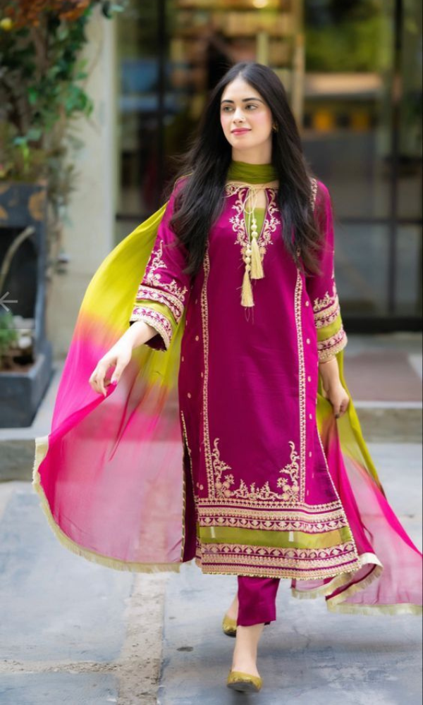 Fancy Embroidered Cotton Lawn Dress with Tie & Dye Diamond Dupatta 3Pec